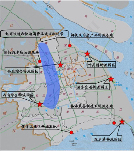 重點(diǎn)物流園區(qū)、重點(diǎn)制造業(yè)物流基地、城市特色配送物流帶布局示意
